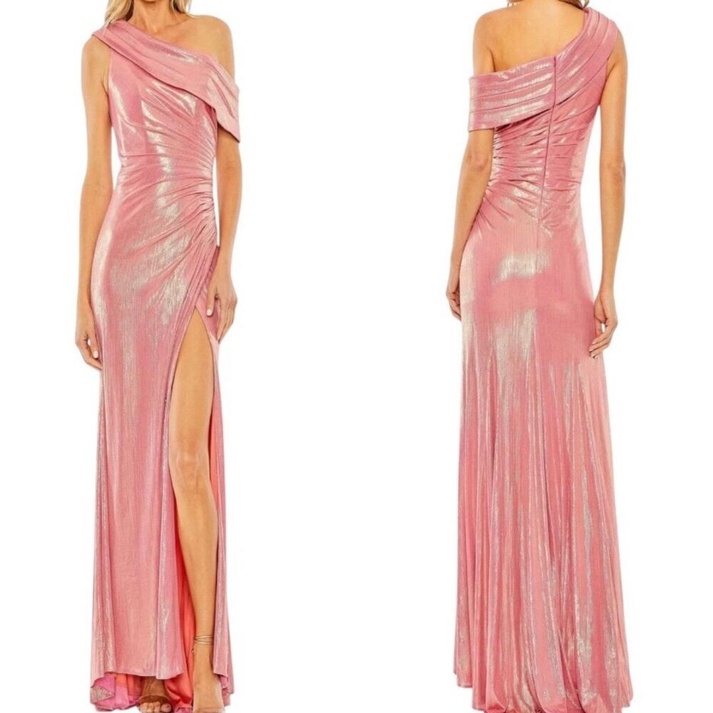 Mac Duggal Pink One-Shoulder Maxi Dress